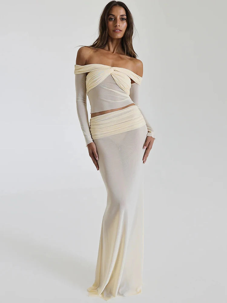 Off-Shoulder Crop Tops and Long Skirt