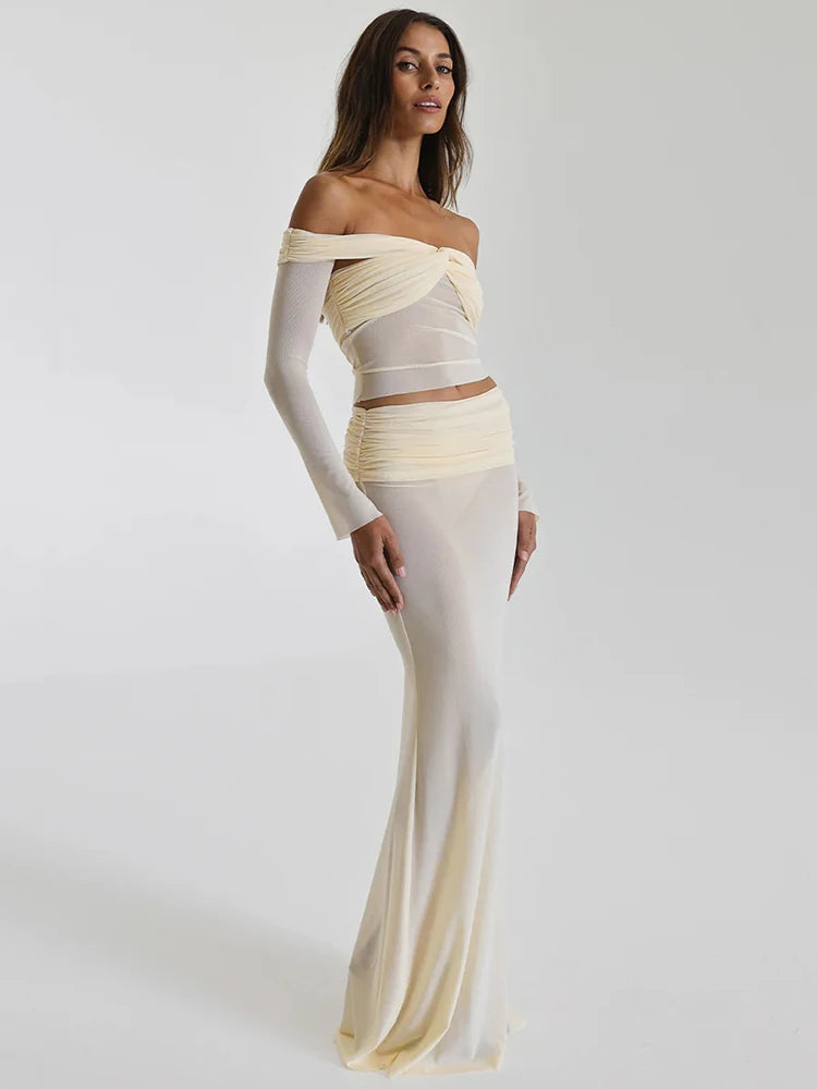 Off-Shoulder Crop Tops and Long Skirt