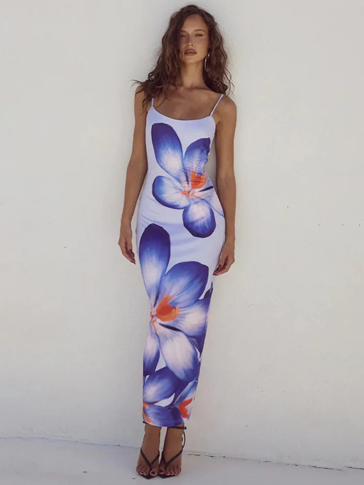 Floral Print Backless Bodycon