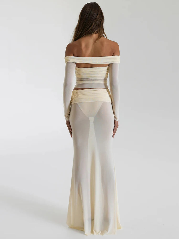 Off-Shoulder Crop Tops and Long Skirt