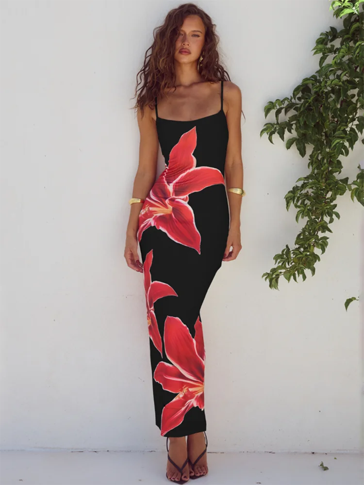Floral Print Backless Bodycon
