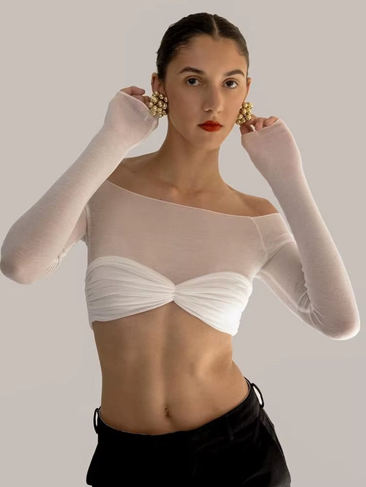 Knit See Through Mesh Crop Top