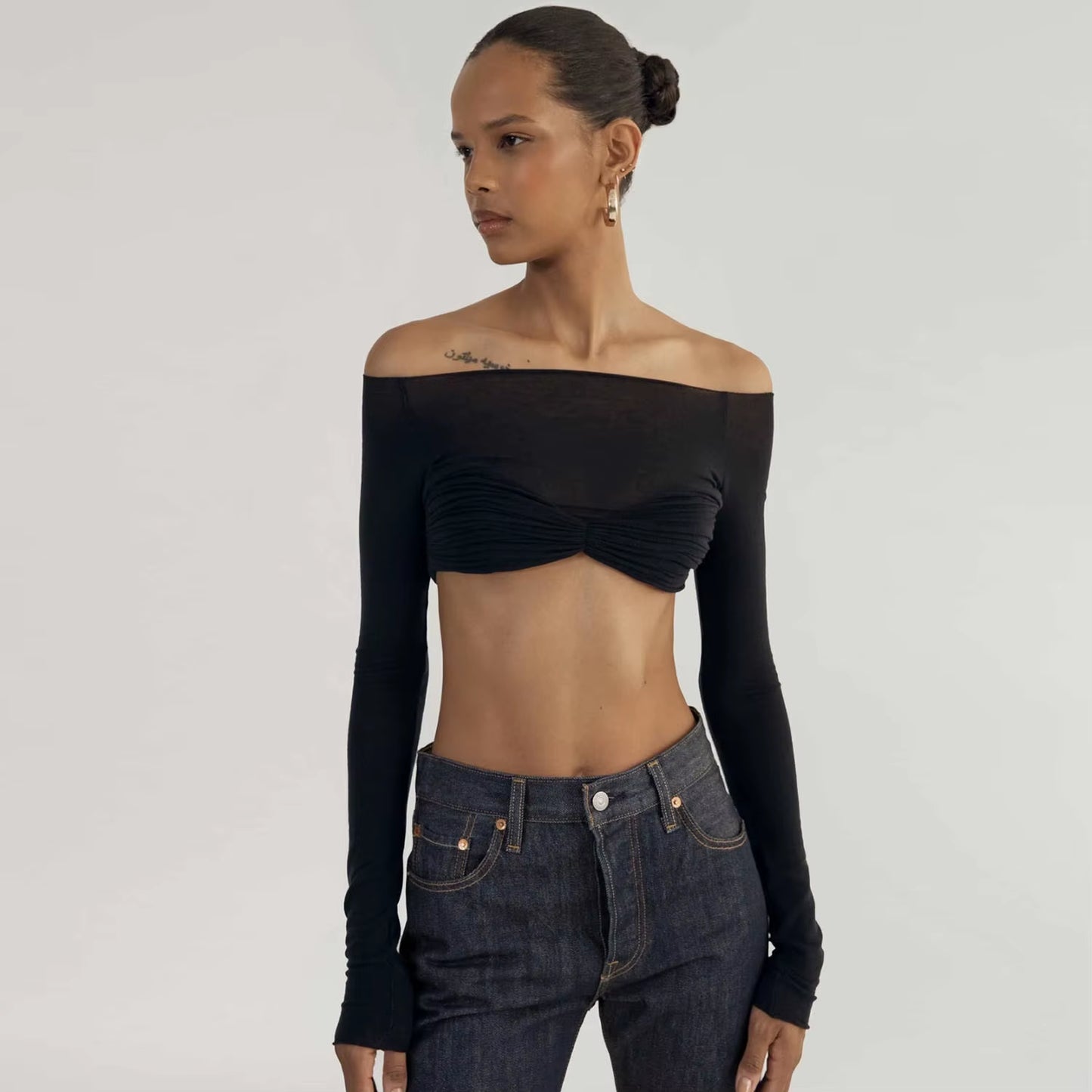 Knit See Through Mesh Crop Top