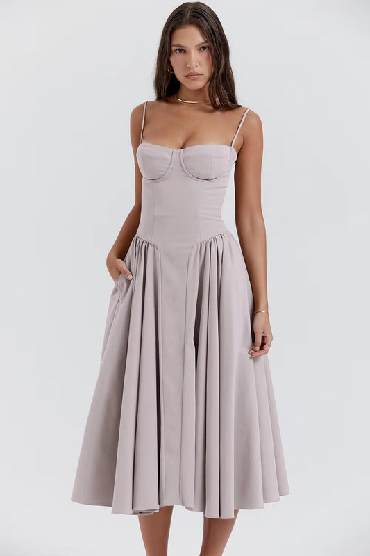 Spaghetti Strap A-Line Loose Midi Dress