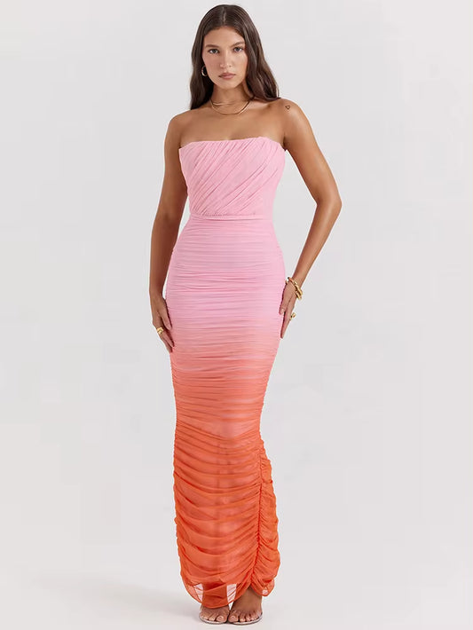 Gradient Strapless Maxi Bodycon Dress 