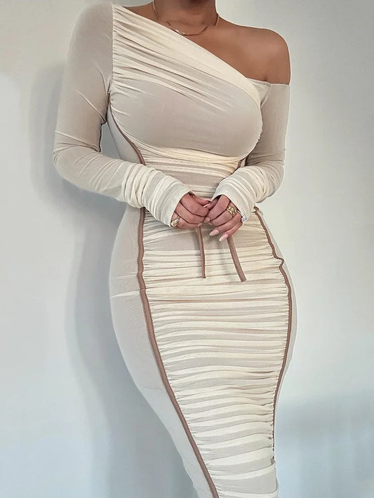 Diagonal Collar  Backless Ruched Bodycon 