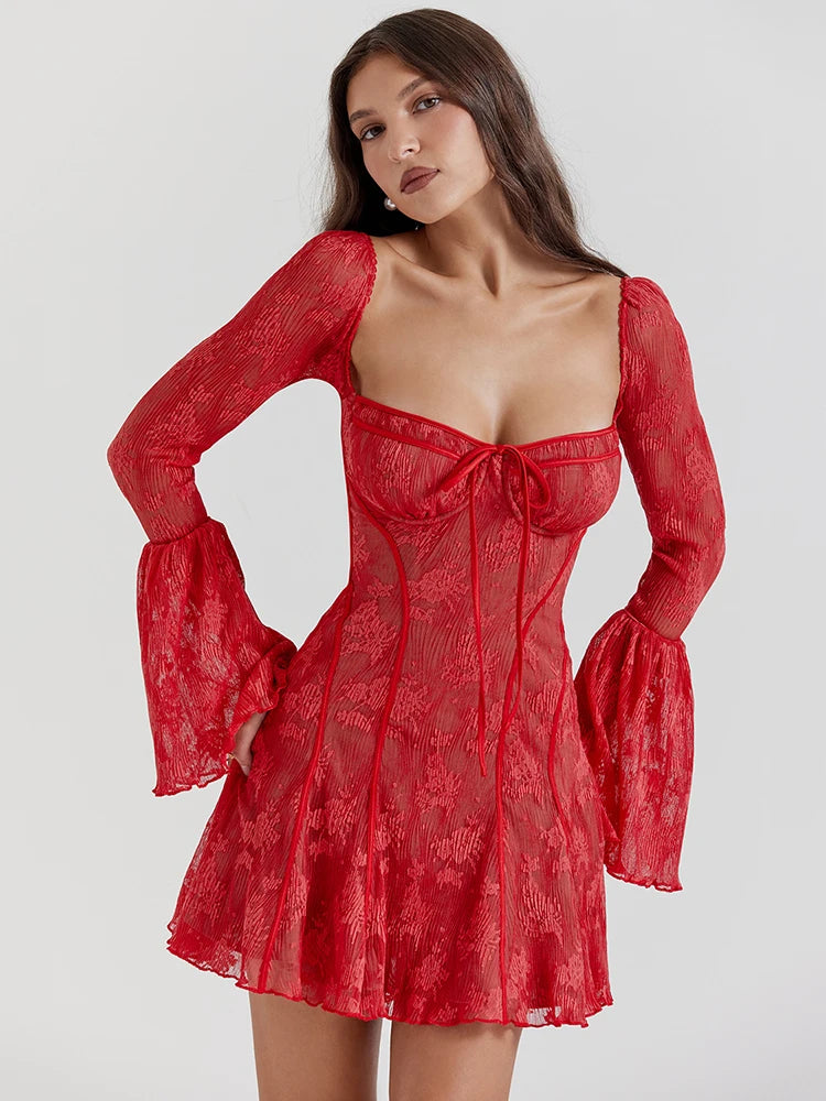 Square Collar A-Line Pleated Mini Dress