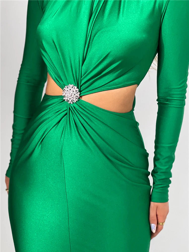  Hollow Out Turtleneck Long Sleeve Bodycon