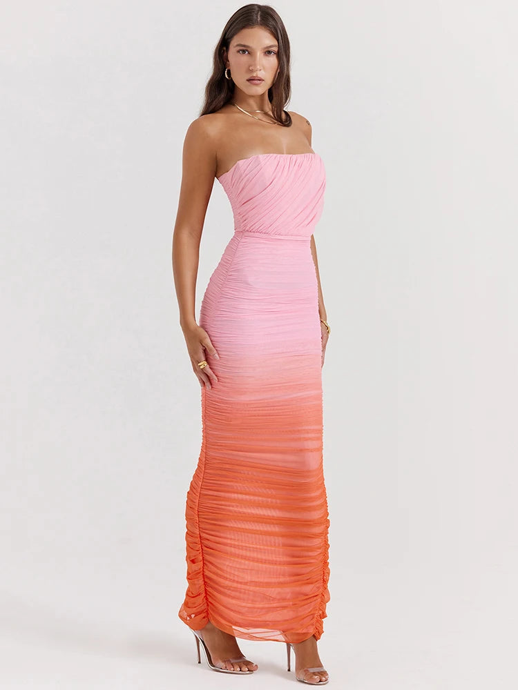Gradient Strapless Maxi Bodycon Dress 