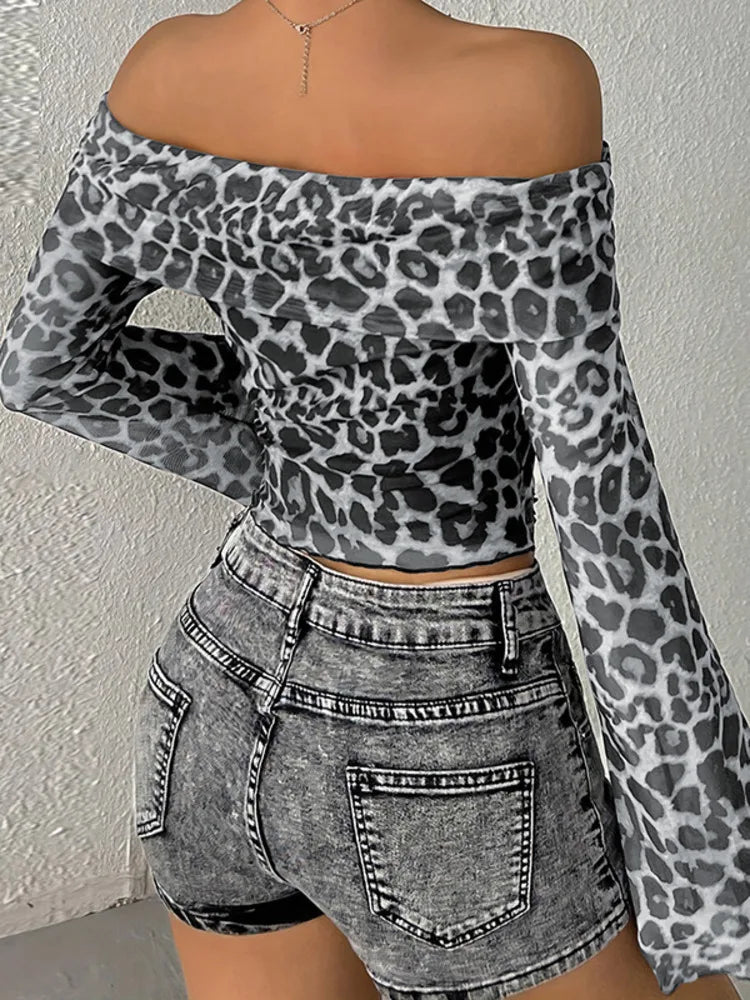 Leopard Print Off-Shoulder Crop Top
