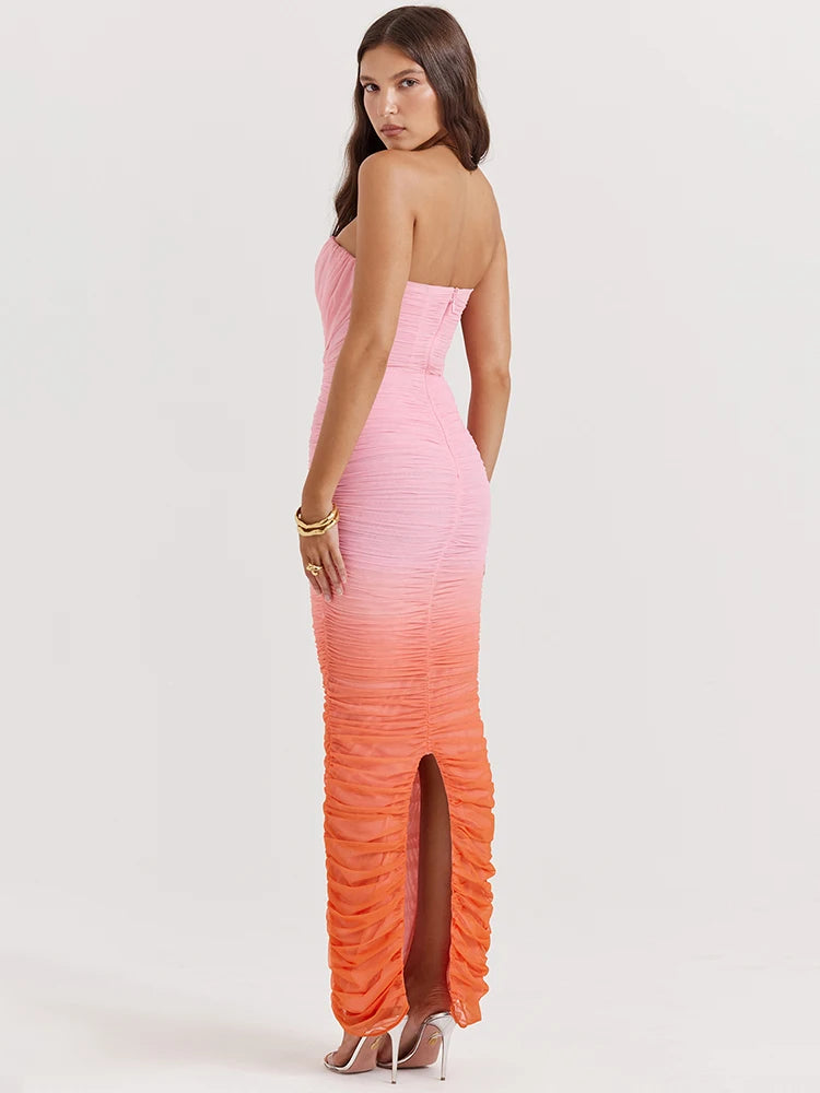 Gradient Strapless Maxi Bodycon Dress 