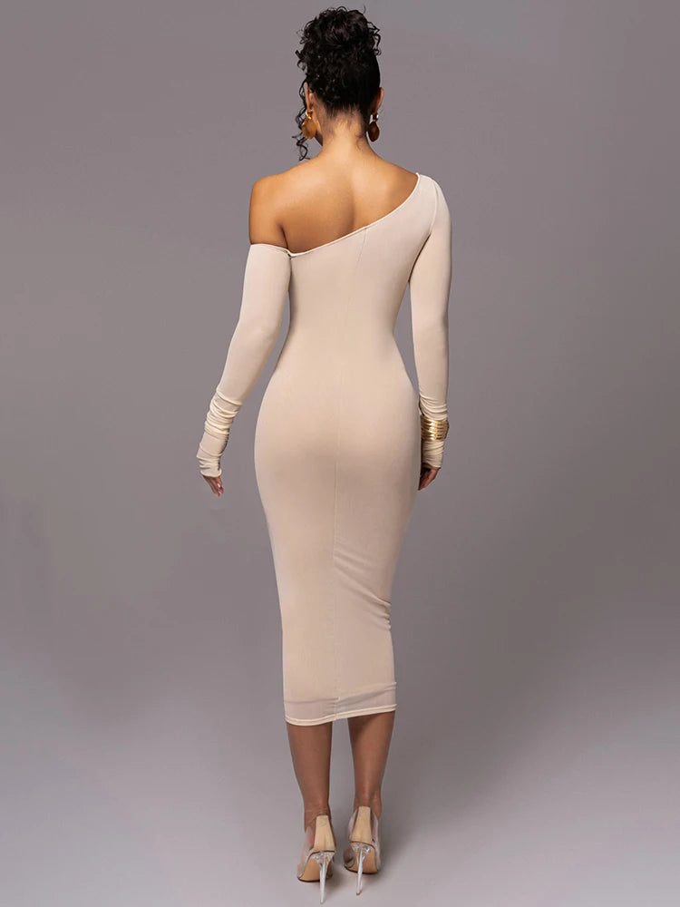 Diagonal Collar  Backless Ruched Bodycon 