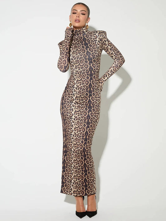 Leopard Turtleneck Printed Maxi Dress