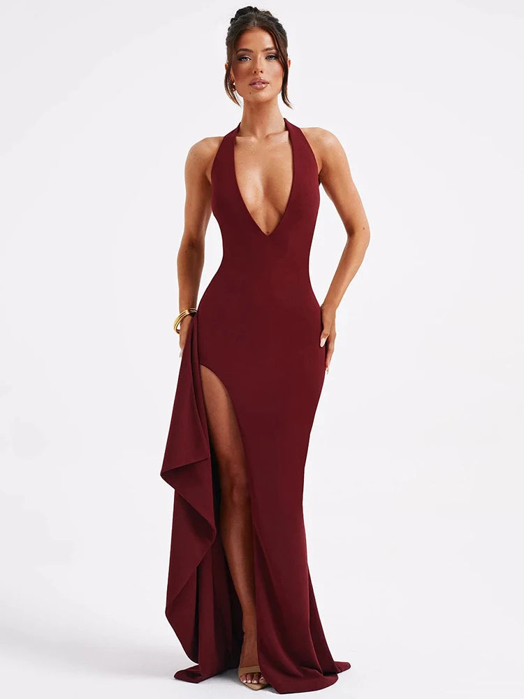 Deep V Neck Halter Bodycon 