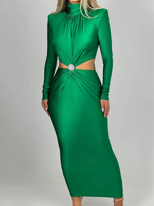  Hollow Out Turtleneck Long Sleeve Bodycon