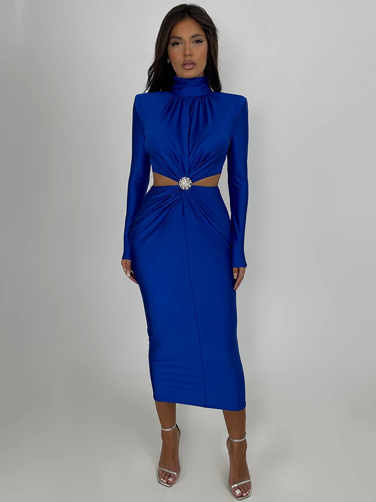  Hollow Out Turtleneck Long Sleeve Bodycon