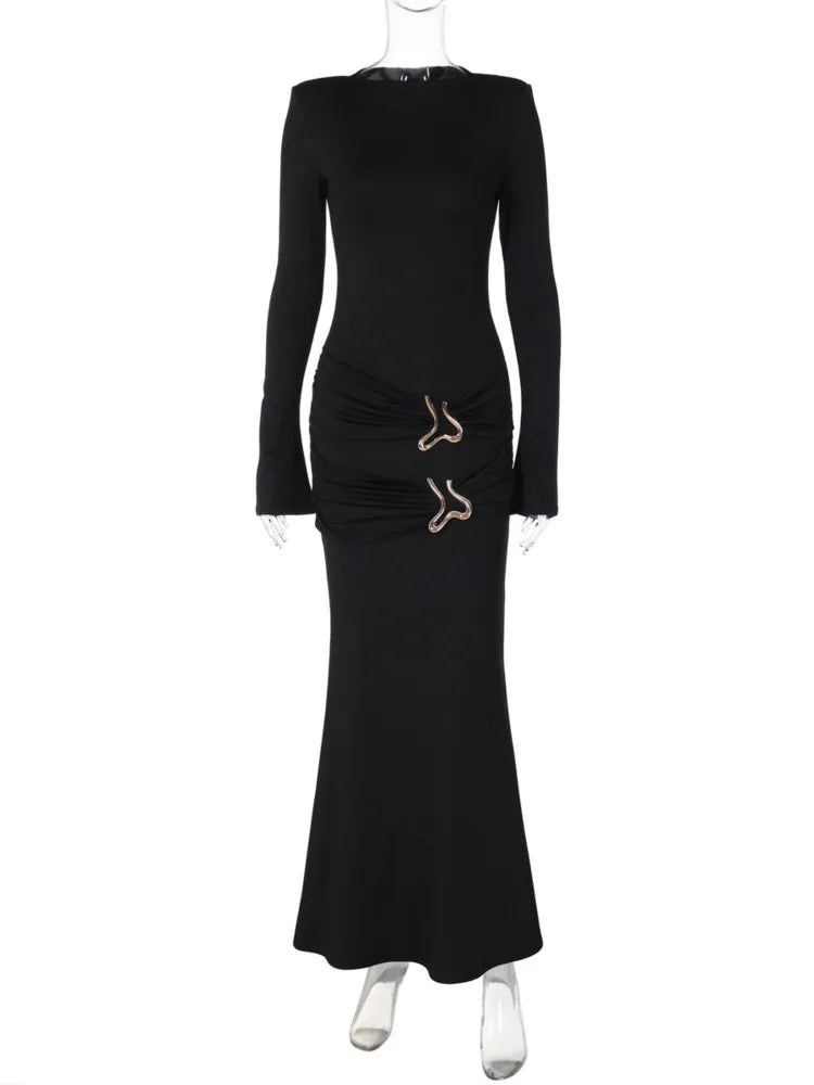 O-Neck Pleated Long Dress 