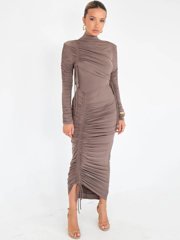 Drawstring Turtleneck Bodycon