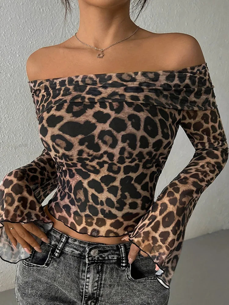 Leopard Print Off-Shoulder Crop Top