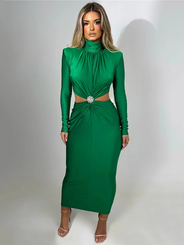  Hollow Out Turtleneck Long Sleeve Bodycon
