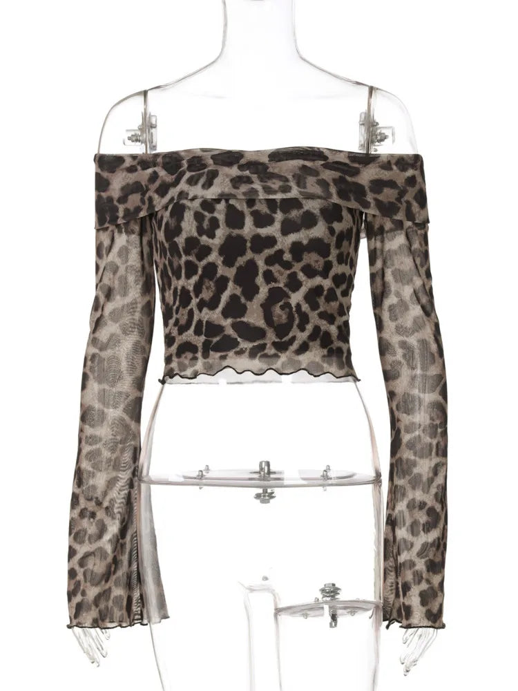 Leopard Print Off-Shoulder Crop Top