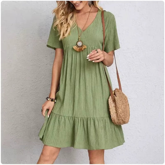  V-Neck Peplum Dress