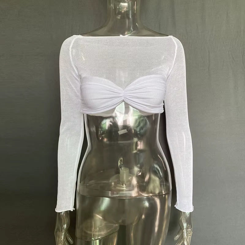 Knit See Through Mesh Crop Top